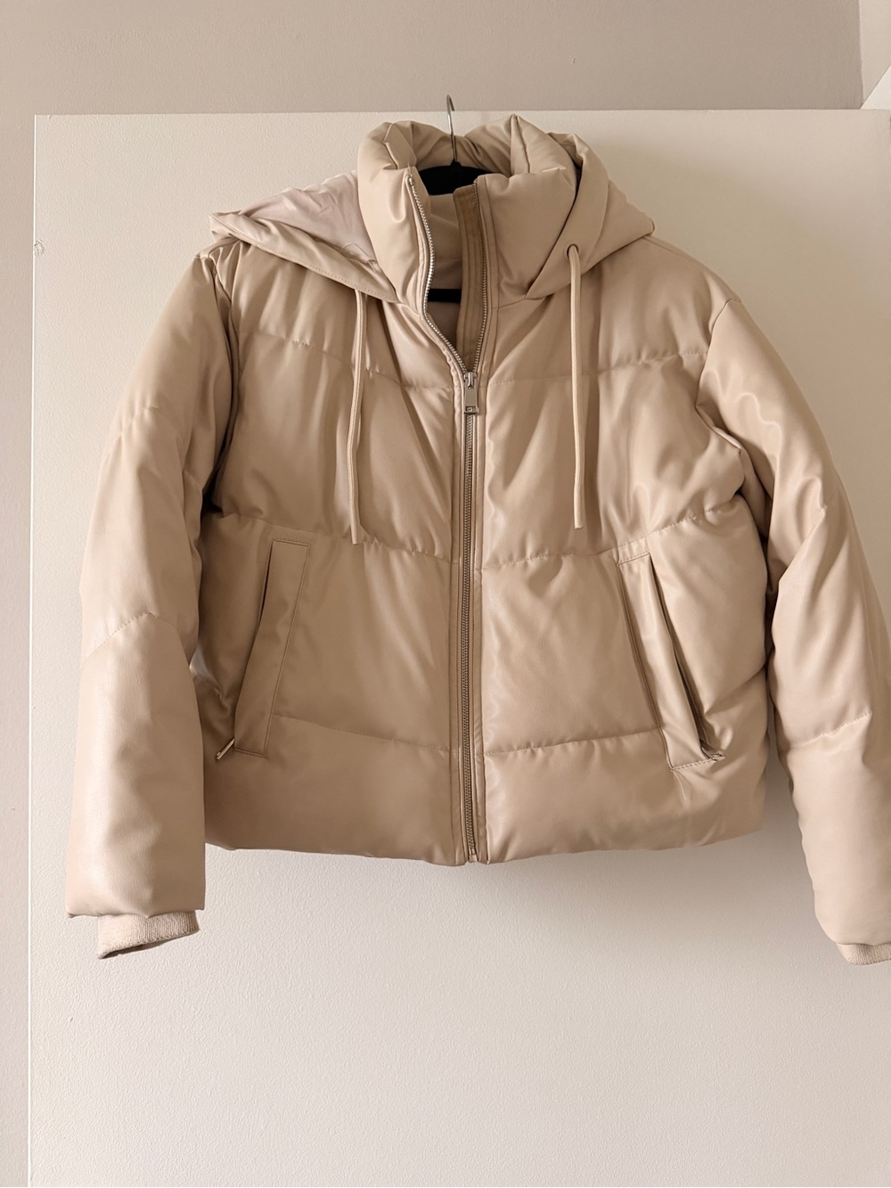 ZARA Women’s Hooded Puffer Jacket in Cream